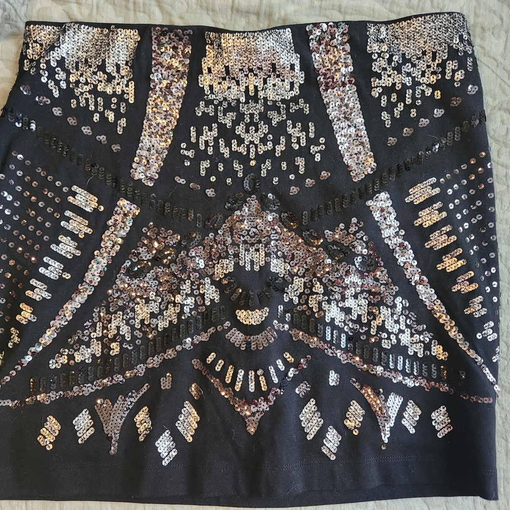 Express Black and Silver Sequin Mini Skirt